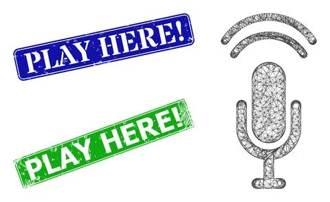 Textured Play Here warn Badges and Triangle Mesh Podcast Icon Stock Illustration