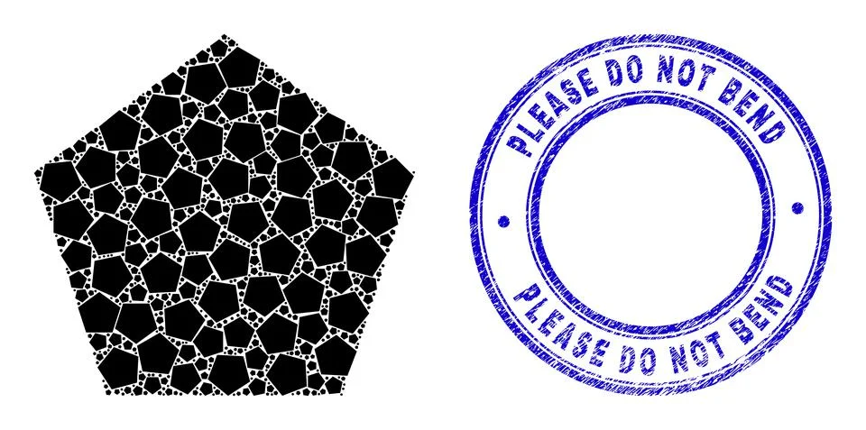 Textured Please Do Not Bend Badge And Pentagon Fractal Mosaic of Self Icons Stock Illustration