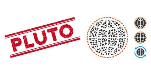 Textured Pluto Line Seal with Mosaic Globe Icon Stock Illustration