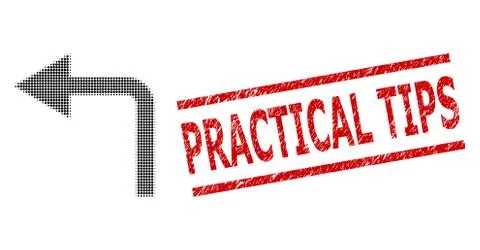 Textured Practical Tips Seal Stamp and Halftone Dotted Turn Left Illustrazione stock