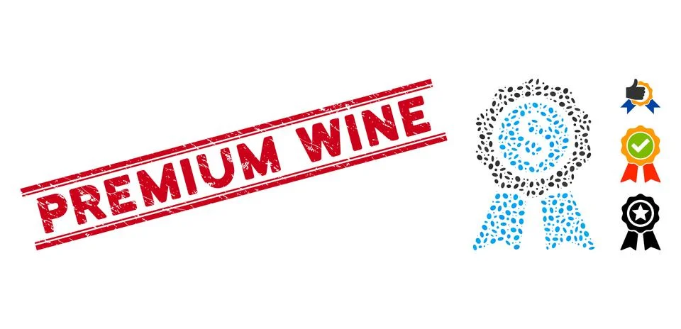 Textured Premium Wine Line Stamp and Collage Business Award Icon Stock Illustration
