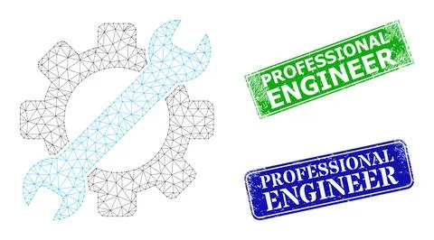 Textured Professional Engineer Stamp Seals and Triangular Mesh Gear Tools Icon Stockillustratie