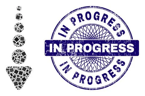 Textured In Progress Seal and Geometric Arrow Down Mosaic Stock Illustration