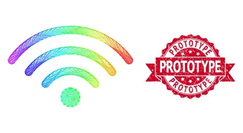 Textured Prototype Stamp Seal and Multicolored Linear Wi-Fi Source Stock Illustration