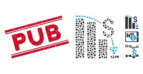 Textured Pub Line Stamp with Collage Financial Epic Fail Icon Stock Illustration