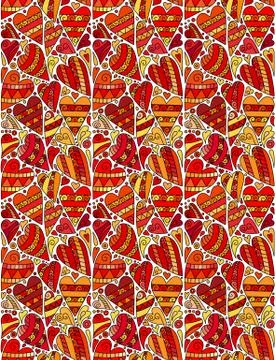 Textured Red Hearts Vertical Seamless Pattern Border 스톡 일러스트