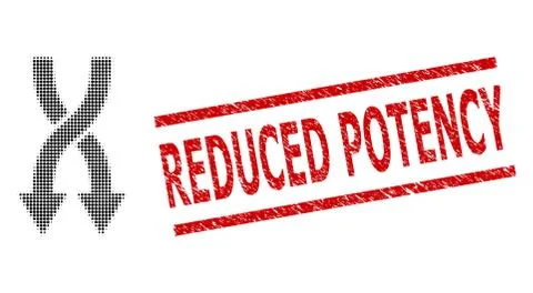 Textured Reduced Potency Stamp and Halftone Dotted Shuffle Arrows Down Illustrazione stock
