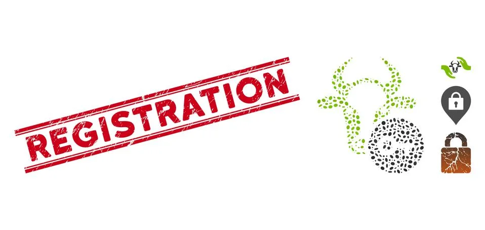 Textured Registration Line Stamp with Collage Cow Key Icon 스톡 일러스트