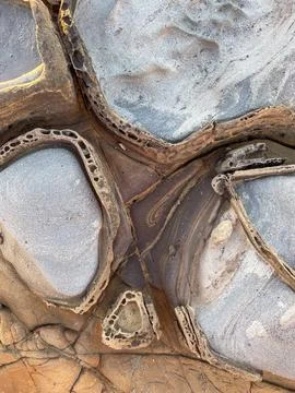 Textured rock formations with layered patterns and sandy surfaces at Salt P.. Photos