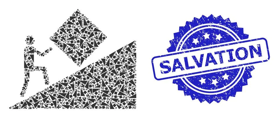 Textured Salvation Stamp and Fractal Pointless Task Icon Mosaic Stock Illustration
