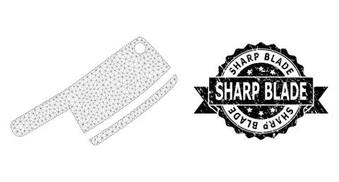 Textured Sharp Blade Ribbon Seal and Mesh Wireframe Butchery Knife Illustrazione stock
