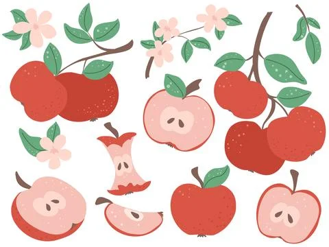 Textured simple hand drawn apples set Stock Illustration