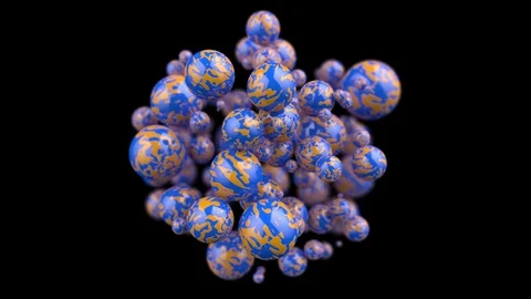 Textured spheres with depth of field. Alpha channel Stock Footage 113945044