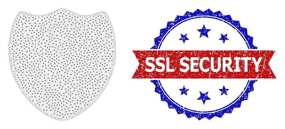 Textured SSL Security Round Rosette Bicolor Seal and Mesh Carcass Shield Stock Illustration