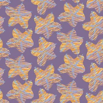Textured starfish seamless vector pattern on purple Illustrazione stock
