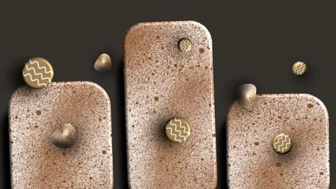 Textured stone blocks with metallic embossed decorative spheres Stock Footage 321865779