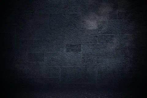 Textured stone brick wall is standing in dimly lit empty chamber, flat design Stock Illustration