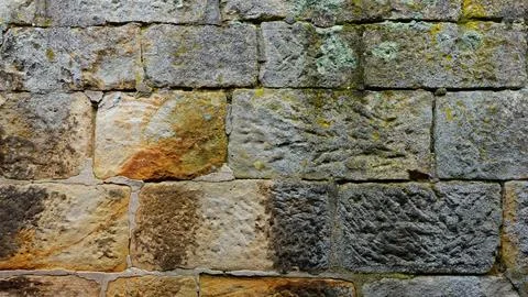 Textured Stone Wall Featuring a Mix of Colors and Patterns in a Natural Setting Stock Photos