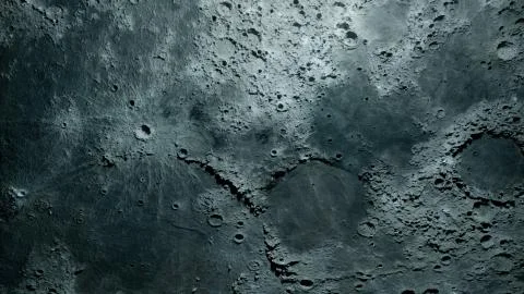 Textured surface of the moon close-up in motion. 3d illustration. Elements of Stock Photos
