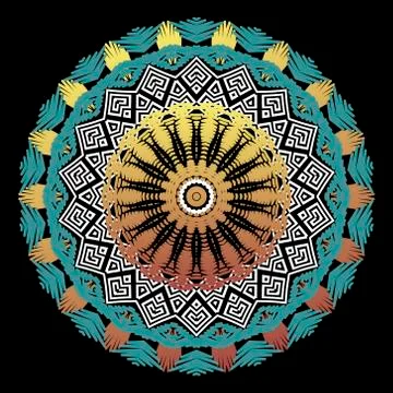 Textured tapestry round mandala pattern. Colorful grunge floral greek backgro Stock Illustration