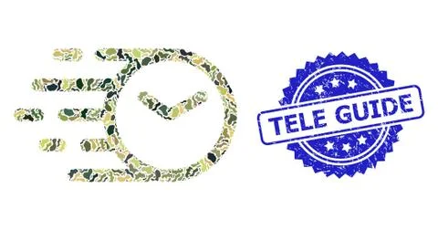 Textured Tele Guide Stamp and Military Camouflage Composition of Clock Stock Illustration