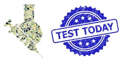 Textured Test Today Stamp and Military Camouflage Composition of Vaccine Labs Ilustração Stock