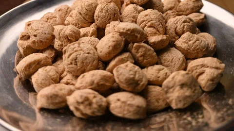 Textured Vegetable Protein Soy Chunks Rotation Close Up - Dried soy meat pieces Stock Footage 325163185