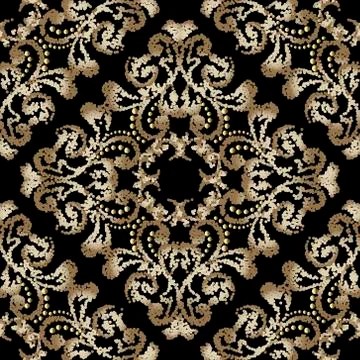 Textured vintage seamless pattern. Stippled floral ornamental background. Dec Stock Illustration