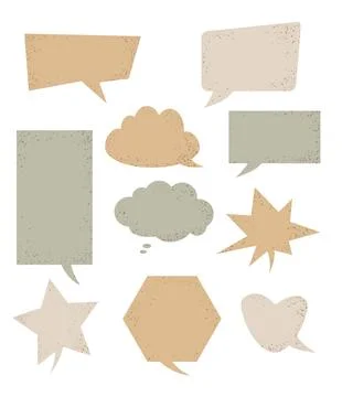 Textured Vintage Speech Bubbles Collection. Retro Craft Grain Balloons, Tho.. Illustrazione stock