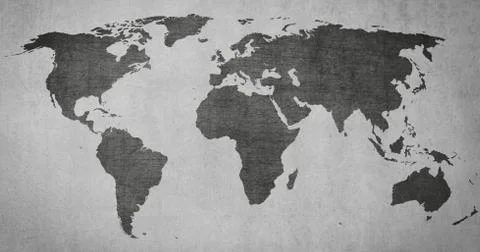 Textured vintage world map on grey background Stock Illustration