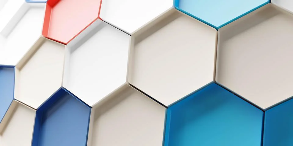 A textured wall composed of hexagonal tiles up close 3d render illustration Stock Illustration
