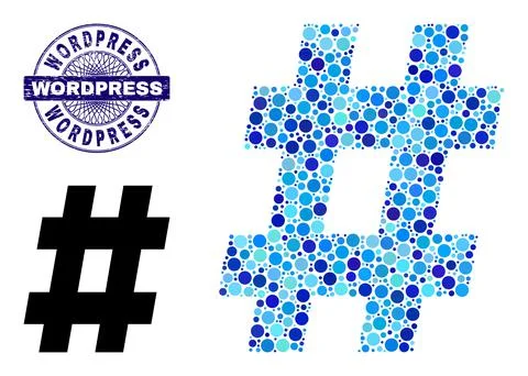Textured WORDPRESS Round Guilloche Stamp and Hashtag Mosaic Icon of Round Dots Stock Illustration