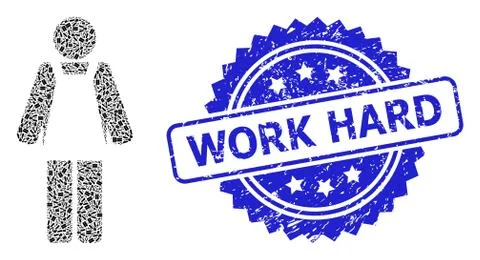 Textured Work Hard Stamp and Recursion Worker Person Icon Collage Illustrazione stock