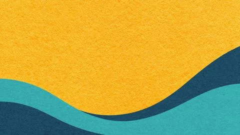 Textured yellow paper background with dark teal and light turquoise wavy line Stock Photos