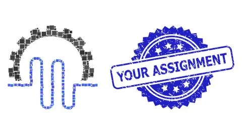 Textured Your Assignment Stamp and Square Dot Collage Pipe Service Gear Illustration