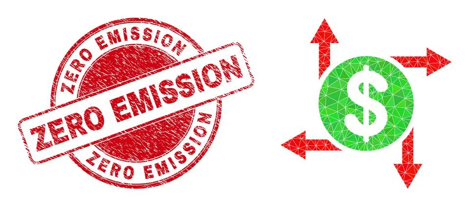 Textured Zero Emission Round Stamp and Dollar Emission Lowpoly Icon Stock Illustration