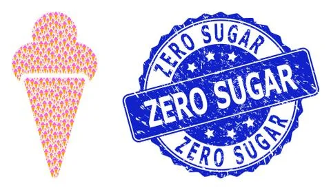Textured Zero Sugar Round Seal and Fractal Icecream Icon Collage Illustrazione stock