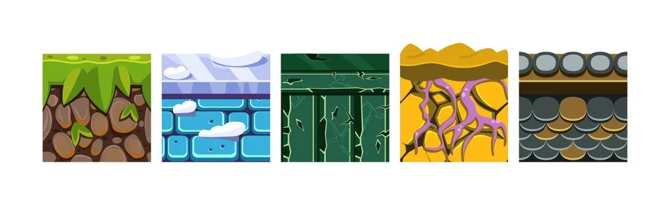 Textures for Game Platformers Square Icon Vector Set Stock Illustration