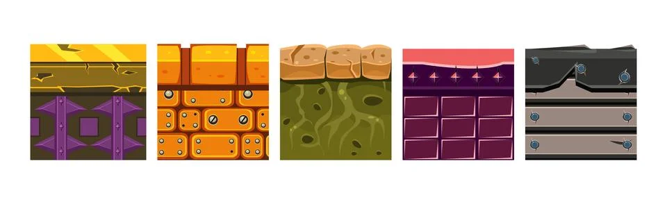 Textures for Game Platformers Square Icon Vector Set Stock Illustration