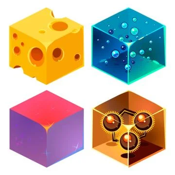 Textures for Platformers Icons 3d Vector Set Stock Illustration