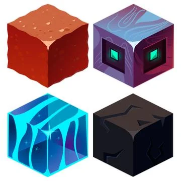 Textures for Platformers Icons Isometric Vector Set Stock Illustration