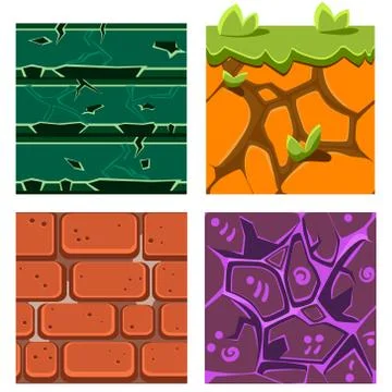Textures for Platformers Icons Vector Set of Gems, Bricks and Ground Stock Illustration