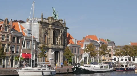 Teylers museum along canal,Haarlem,Netherlands Stock Footage