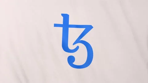 Tezos Lite XTZ Coin icon logo on full-frame white flag loop banner background 库存影片 167109297