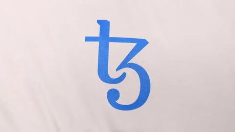 Tezos Lite XTZ Coin icon logo on full-frame white flag loop banner background 스톡 동영상 236622365