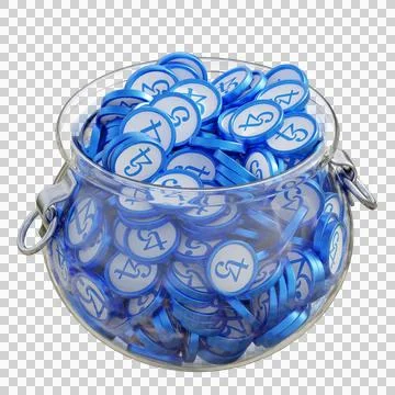 Tezos XTZ in 3D crypto coin saving bank with stack coins on isolated background Stock Photos