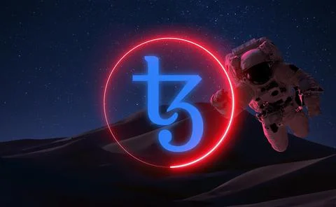 Tezos XTZ Cryptocurrency. Bitcoin coin growth chart on the exchange, chart Stock Illustration