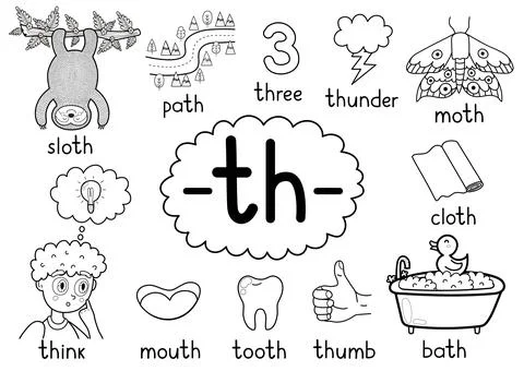 Th digraph spelling rule black and white educational poster Stock Illustration