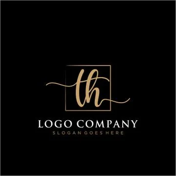 TH Initial handwriting logo with rectangle template vector Stock Illustration