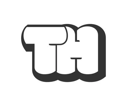 TH logo, bubble comic lettering, rounded in graffiti style black and white .. Stock Illustration